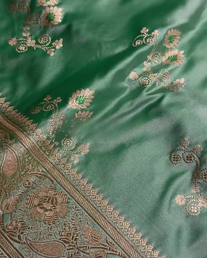 Bahula - Mint Green Banarasi Silk Saree with Zari Floral Weave
