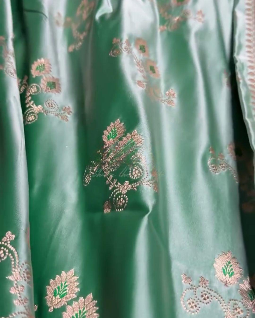 Bahula - Mint Green Banarasi Silk Saree with Zari Floral Weave