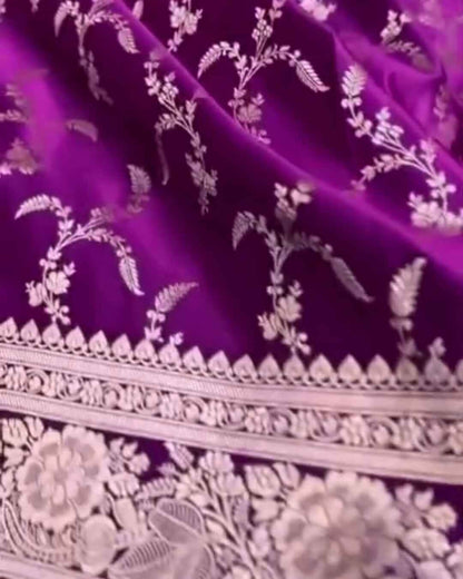 Devanshi – Purple Banarasi Silk Saree with Intricate Zari Floral Work