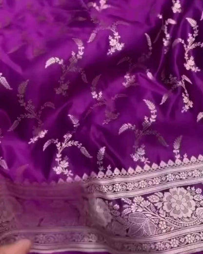 Devanshi – Purple Banarasi Silk Saree with Intricate Zari Floral Work