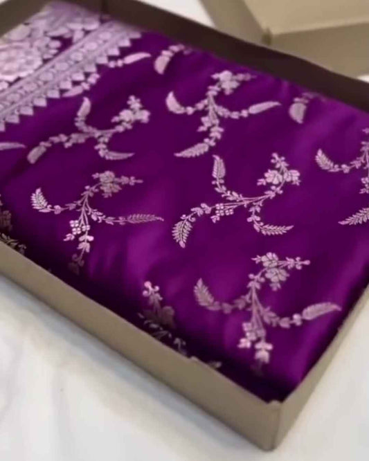 Devanshi – Purple Banarasi Silk Saree with Intricate Zari Floral Work