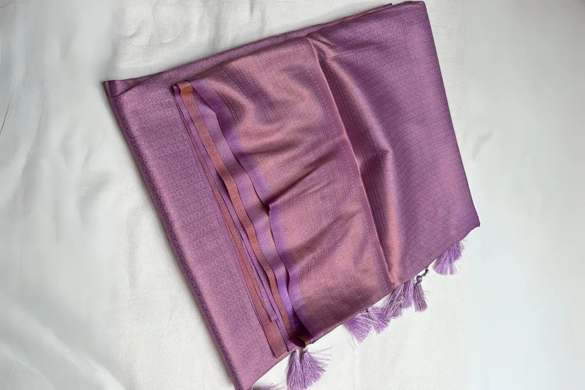 Rajal - Lavender Kanjivaram Silk Saree with Jacquard Weaving Elegance