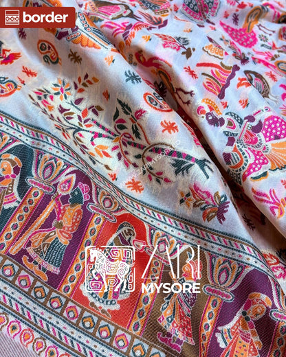 Kairavi - Ivory Kani Silk Cotton Saree with Traditional Motifs and Contrast Border