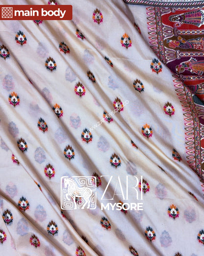 Kairavi - Ivory Kani Silk Cotton Saree with Traditional Motifs and Contrast Border