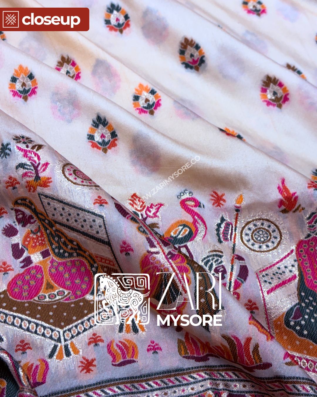 Kairavi - Ivory Kani Silk Cotton Saree with Traditional Motifs and Contrast Border