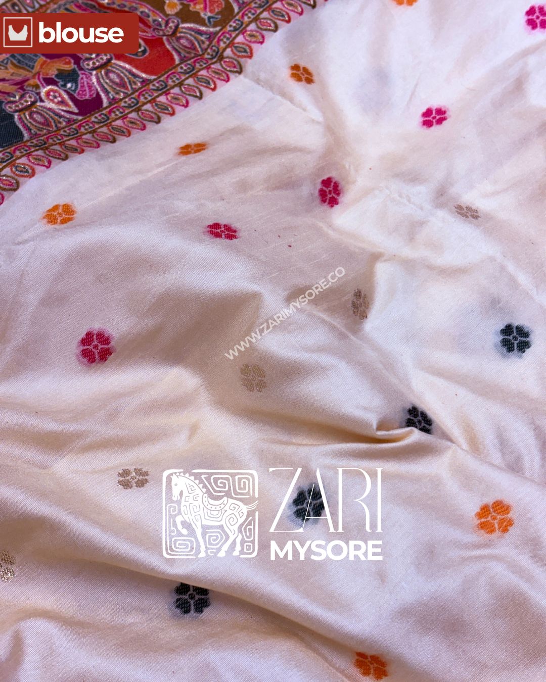 Kairavi - Ivory Kani Silk Cotton Saree with Traditional Motifs and Contrast Border