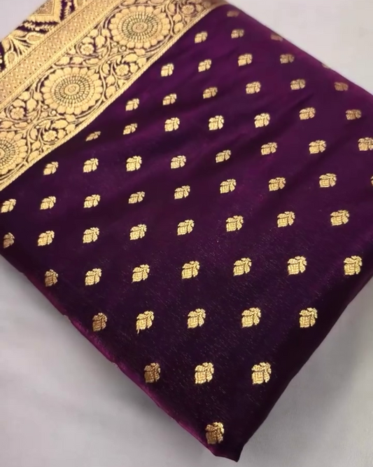 Kamalini – Purple Banarasi Satin Silk Saree with Zari Woven Floral Border