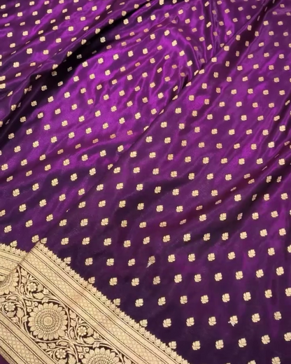 Kamalini – Purple Banarasi Satin Silk Saree with Zari Woven Floral Border