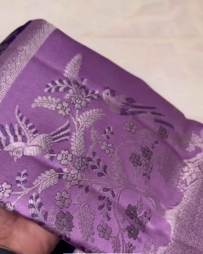 Lajvanti – Purple Kanchi Silk Saree with Silver Zari & Bird Motif Weave