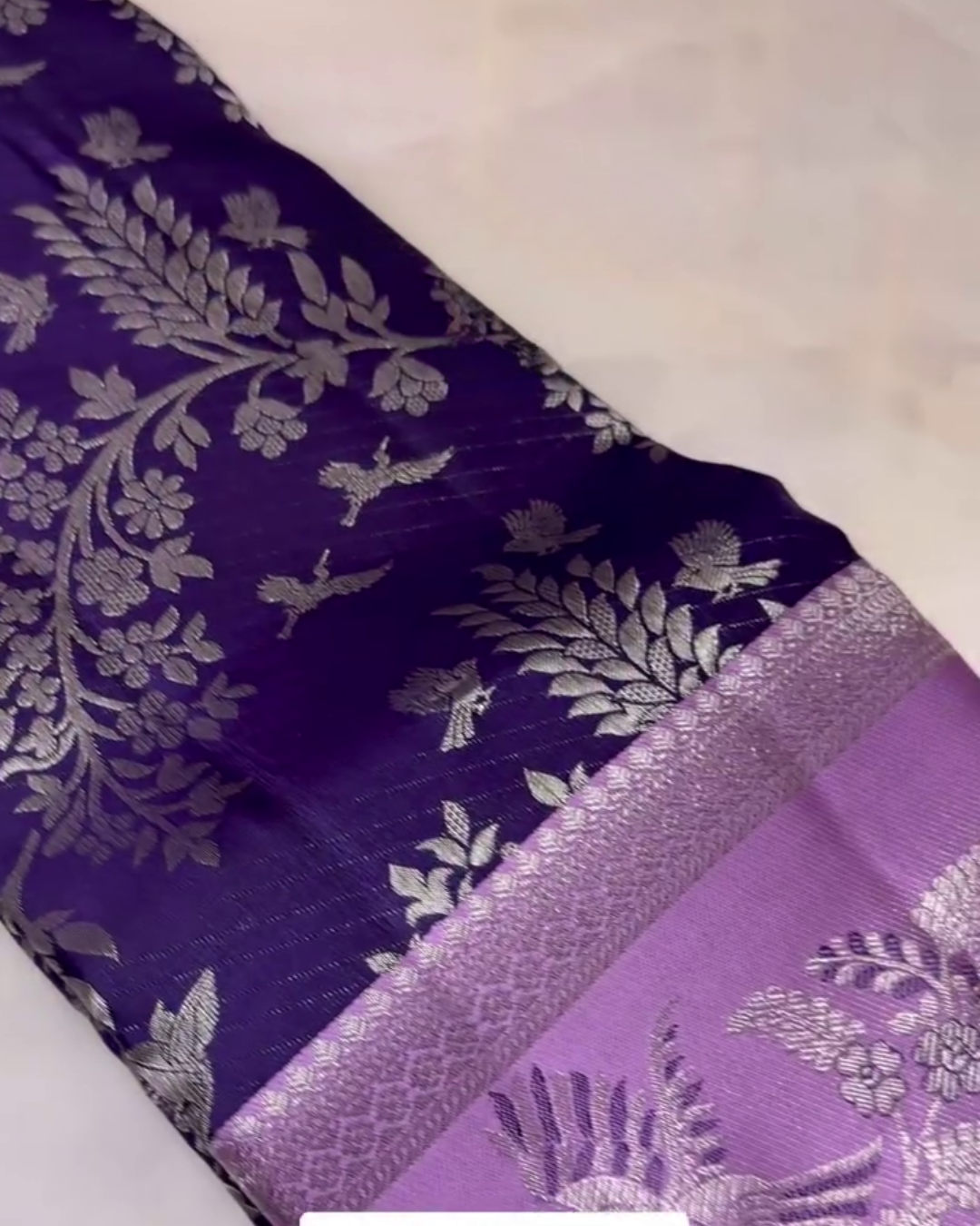 Lajvanti – Purple Kanchi Silk Saree with Silver Zari & Bird Motif Weave