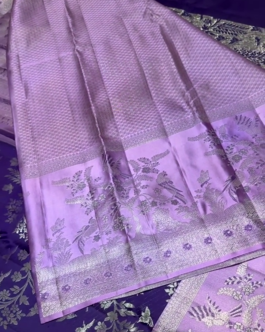 Lajvanti – Purple Kanchi Silk Saree with Silver Zari & Bird Motif Weave
