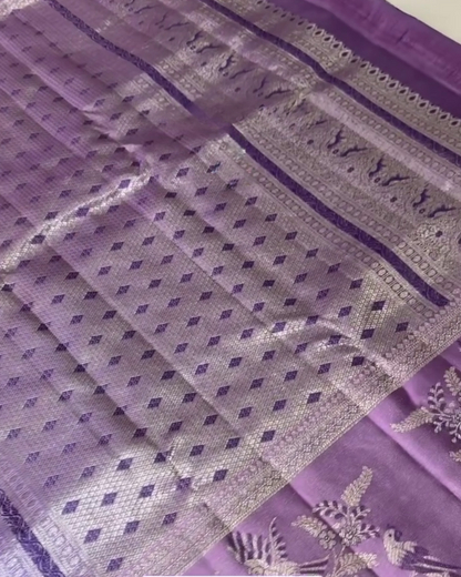 Lajvanti – Purple Kanchi Silk Saree with Silver Zari & Bird Motif Weave
