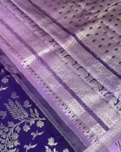 Lajvanti – Purple Kanchi Silk Saree with Silver Zari & Bird Motif Weave