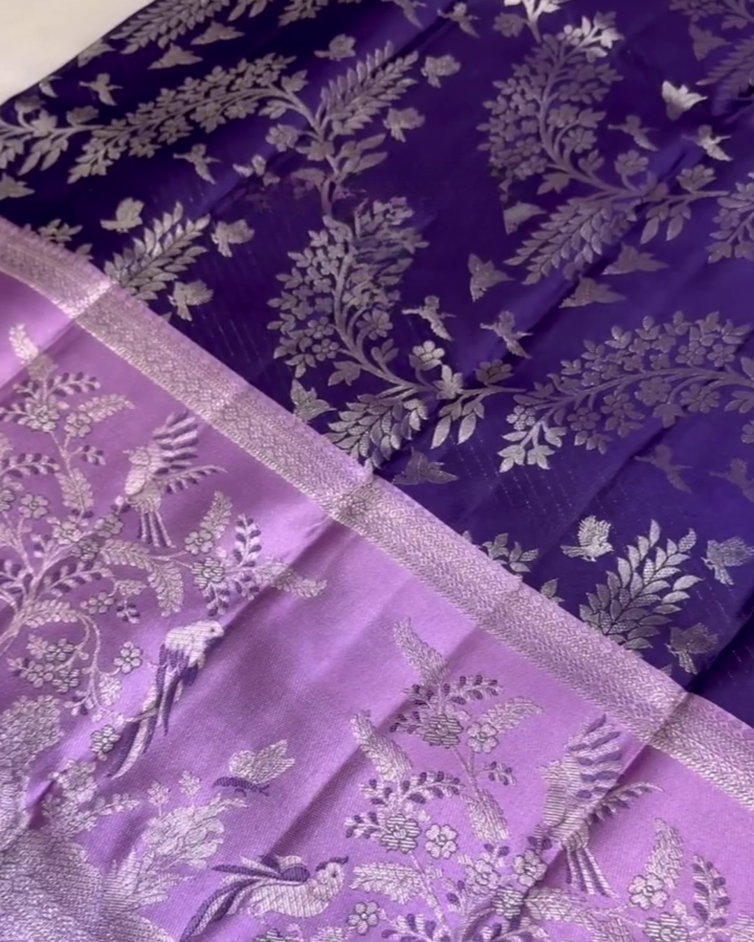 Lajvanti – Purple Kanchi Silk Saree with Silver Zari & Bird Motif Weave