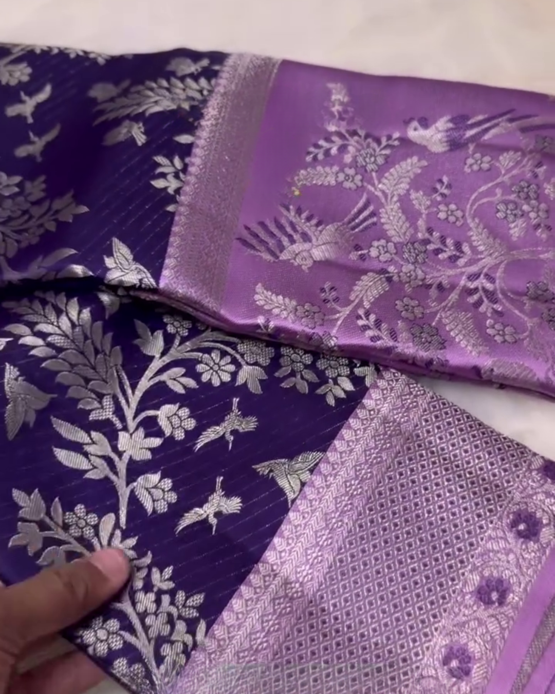Lajvanti – Purple Kanchi Silk Saree with Silver Zari & Bird Motif Weave