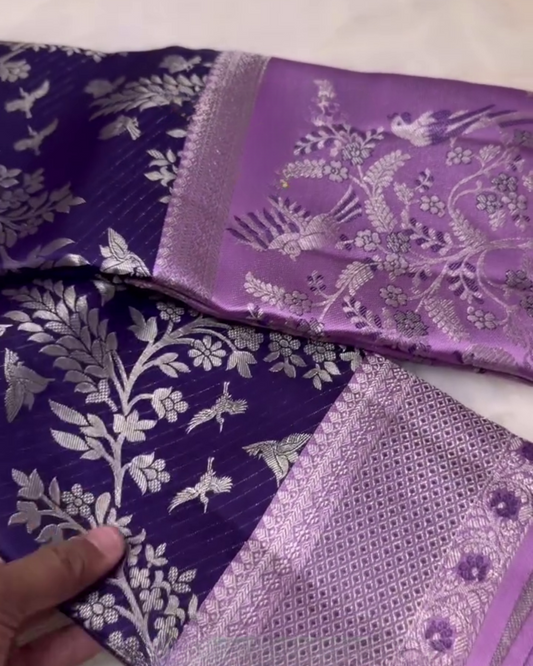 Lajvanti – Purple Kanchi Silk Saree with Silver Zari & Bird Motif Weave