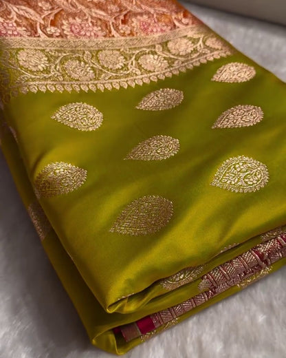 Lalitha – Green Katan Silk Saree with Red Zari Brocade Border