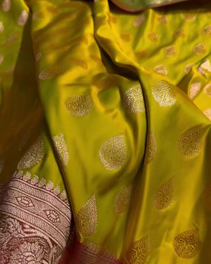 Lalitha – Green Katan Silk Saree with Red Zari Brocade Border