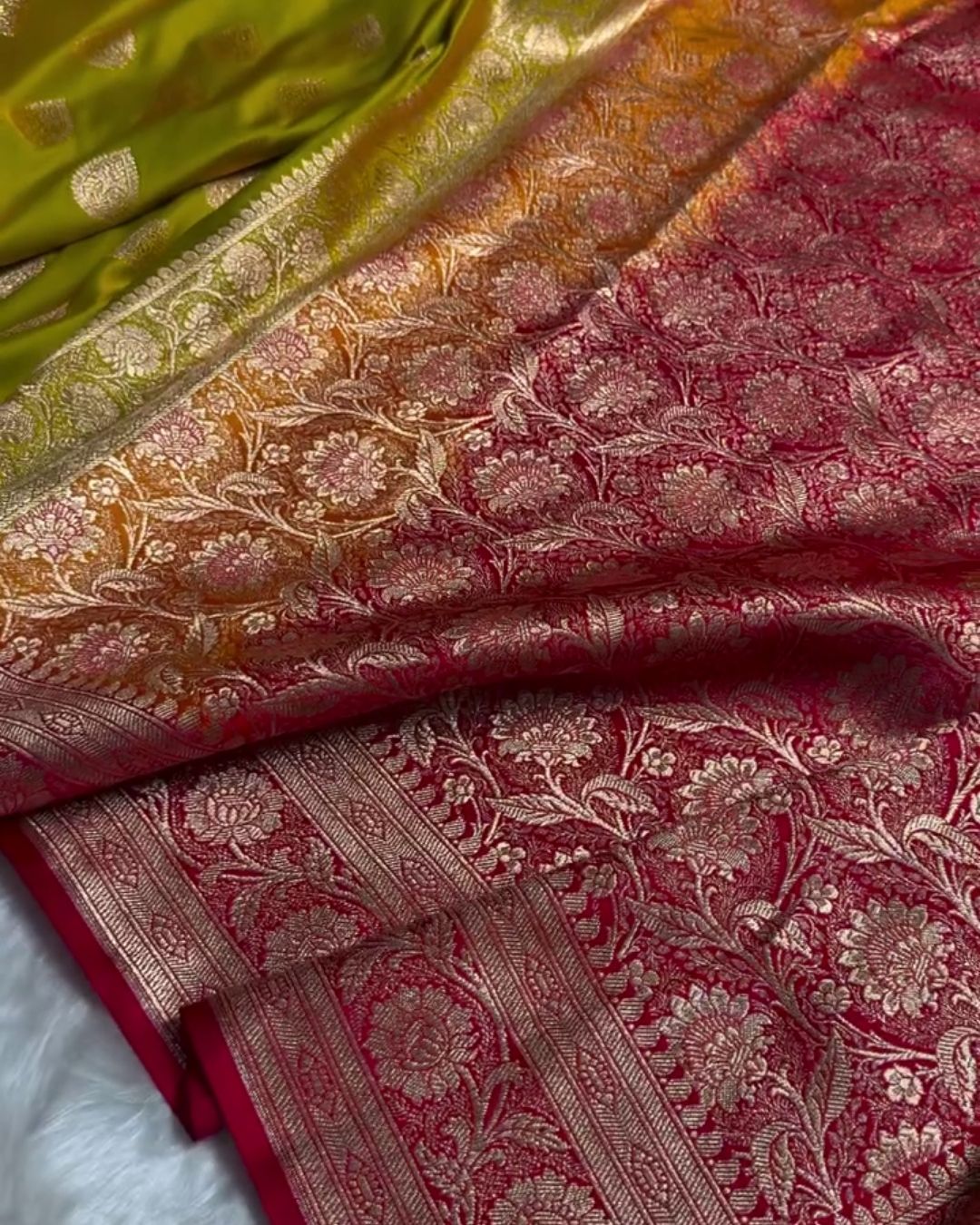 Lalitha – Green Katan Silk Saree with Red Zari Brocade Border