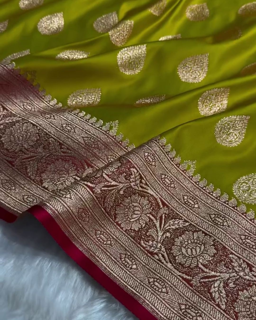 Lalitha – Green Katan Silk Saree with Red Zari Brocade Border