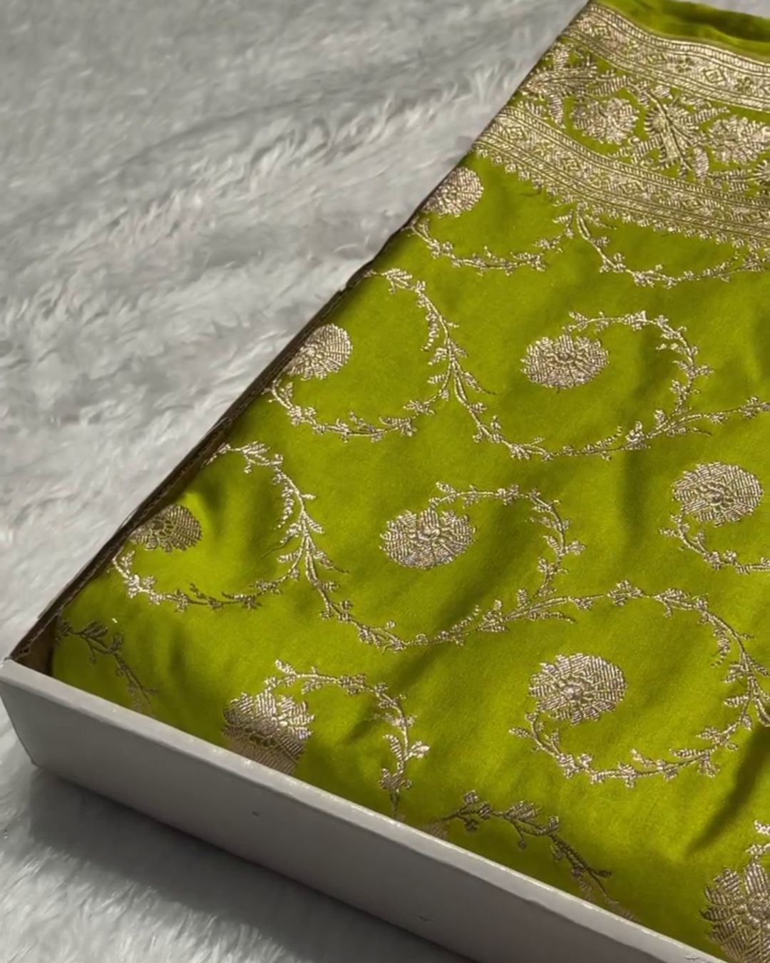 Mahasweta - Green Katan Silk Saree with Silver Zari Floral Jaal