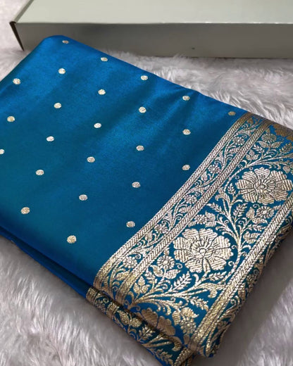 Mandakini - Blue Katan Silk Saree with Zari Boota and Floral Border