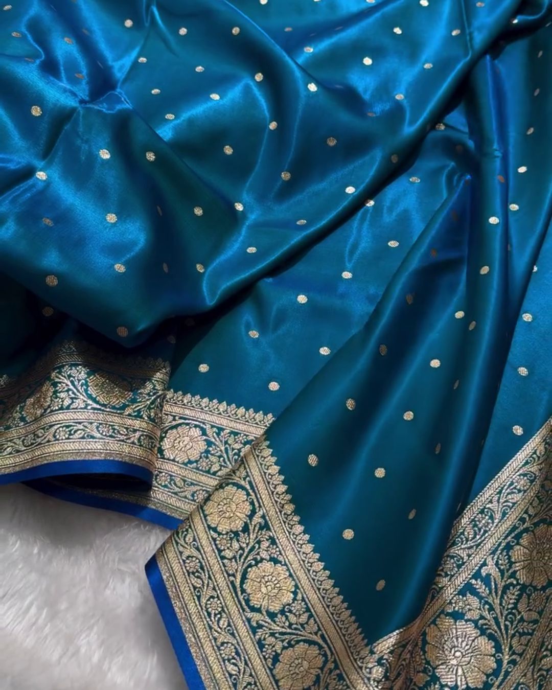 Mandakini - Blue Katan Silk Saree with Zari Boota and Floral Border