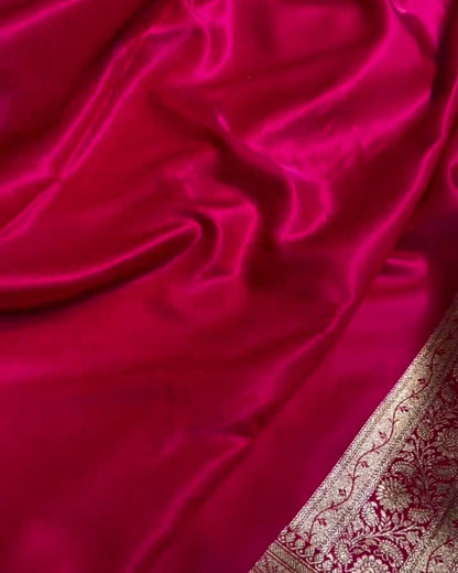 Manorama – Magenta Banarasi Satin Saree with Golden Zari Floral Weave