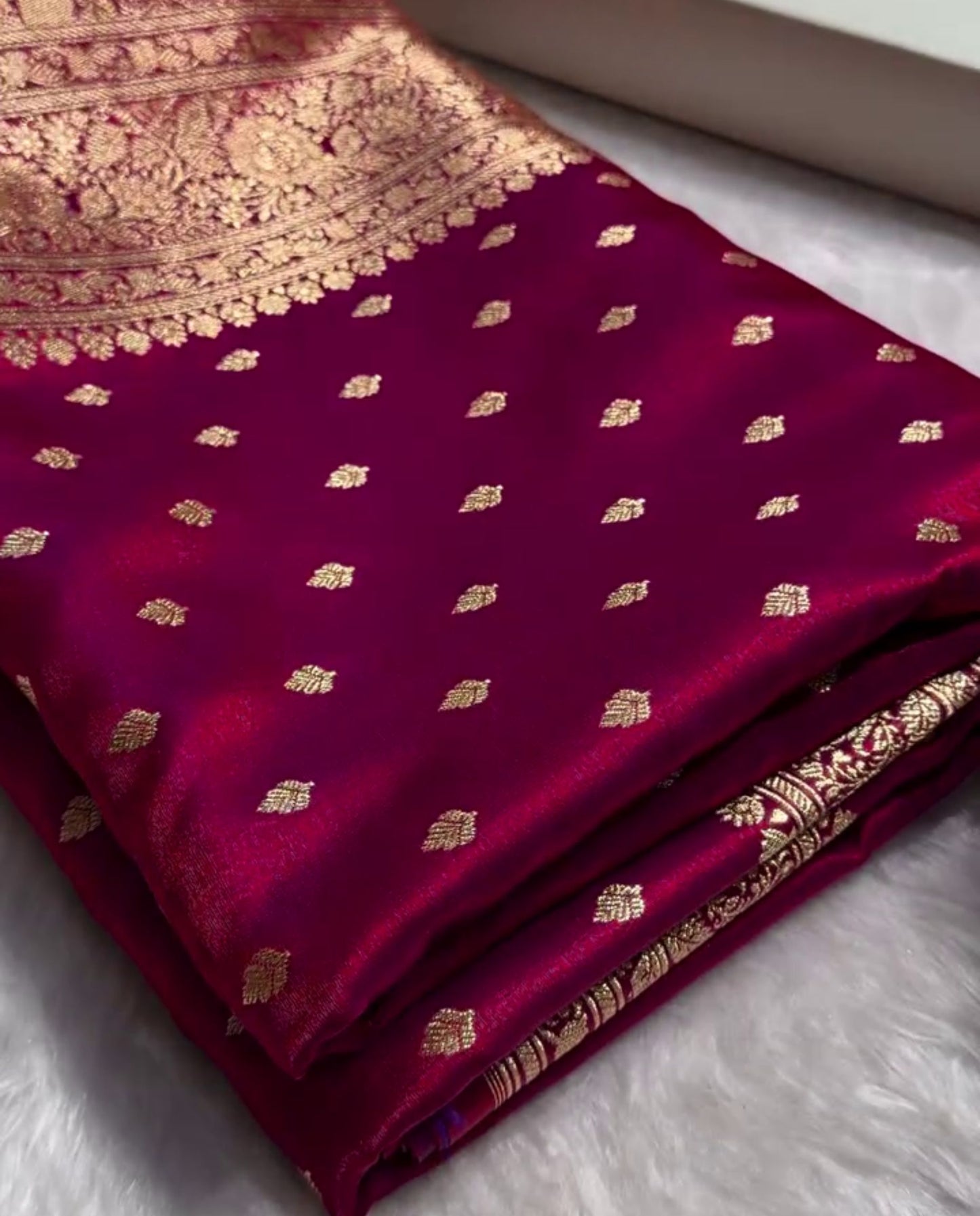 Panisa - Rani Pink Katan Silk Saree with Zari Boota and Floral Border
