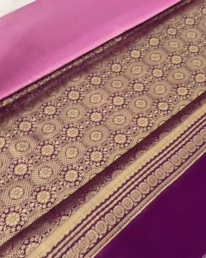 Pink Banarasi Barcode Silk Saree with Golden Zari Border