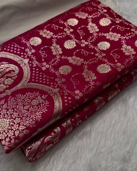Pranaya - Rani Banarasi Satin Saree with Zari Buta and Paisley Border