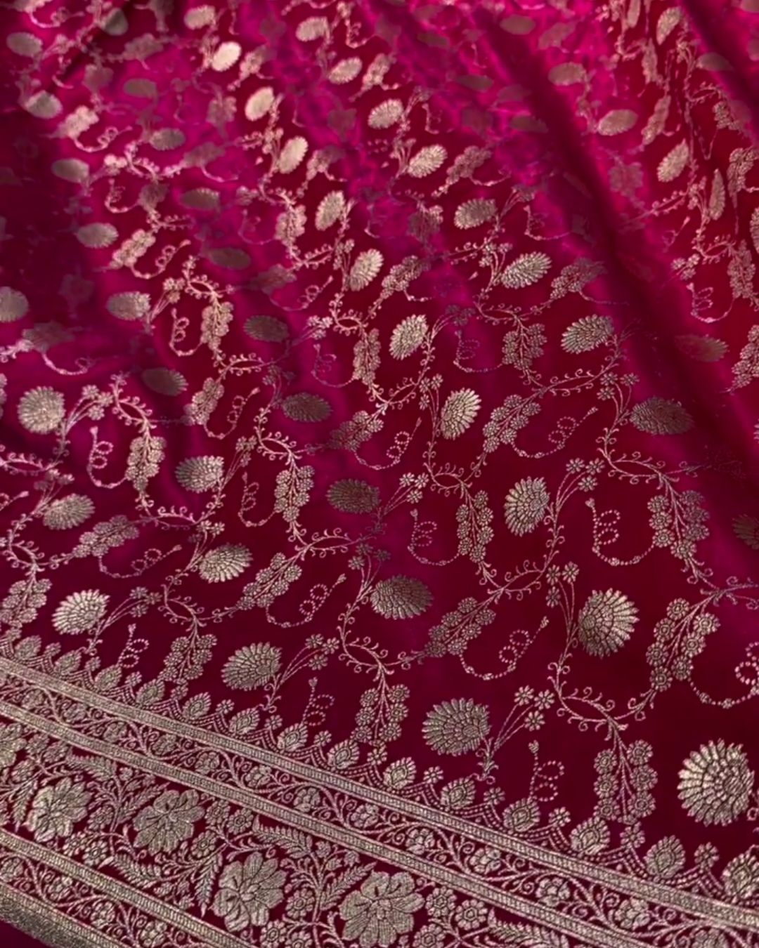 Pranaya - Rani Banarasi Satin Saree with Zari Buta and Paisley Border