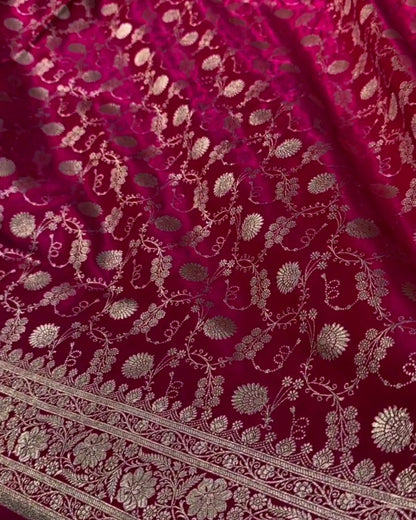 Pranaya - Rani Banarasi Satin Saree with Zari Buta and Paisley Border