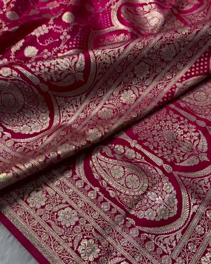 Pranaya - Rani Banarasi Satin Saree with Zari Buta and Paisley Border