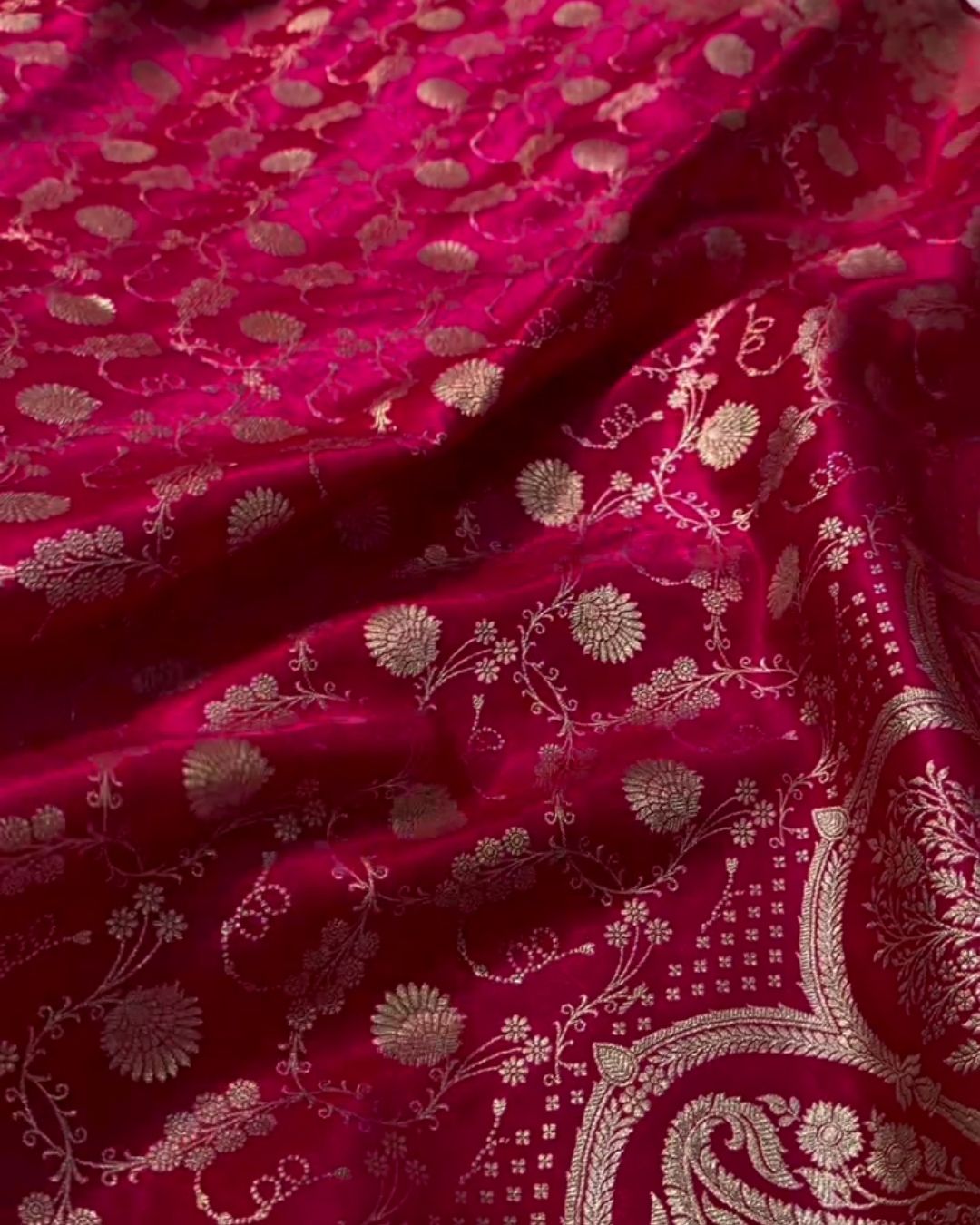 Pranaya - Rani Banarasi Satin Saree with Zari Buta and Paisley Border