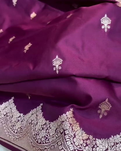 Purple Katan Mashru Silk Banarasi Saree with Silver Zari Border