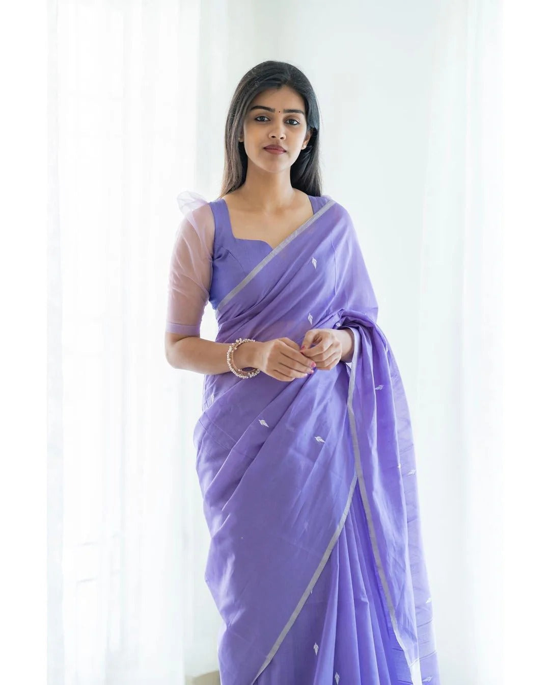 Bhagyashree - Lavender Pure Linen Silk Saree with Jacquard Weaving