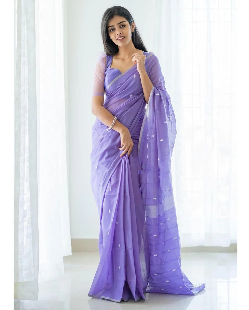 Bhagyashree - Lavender Pure Linen Silk Saree with Jacquard Weaving