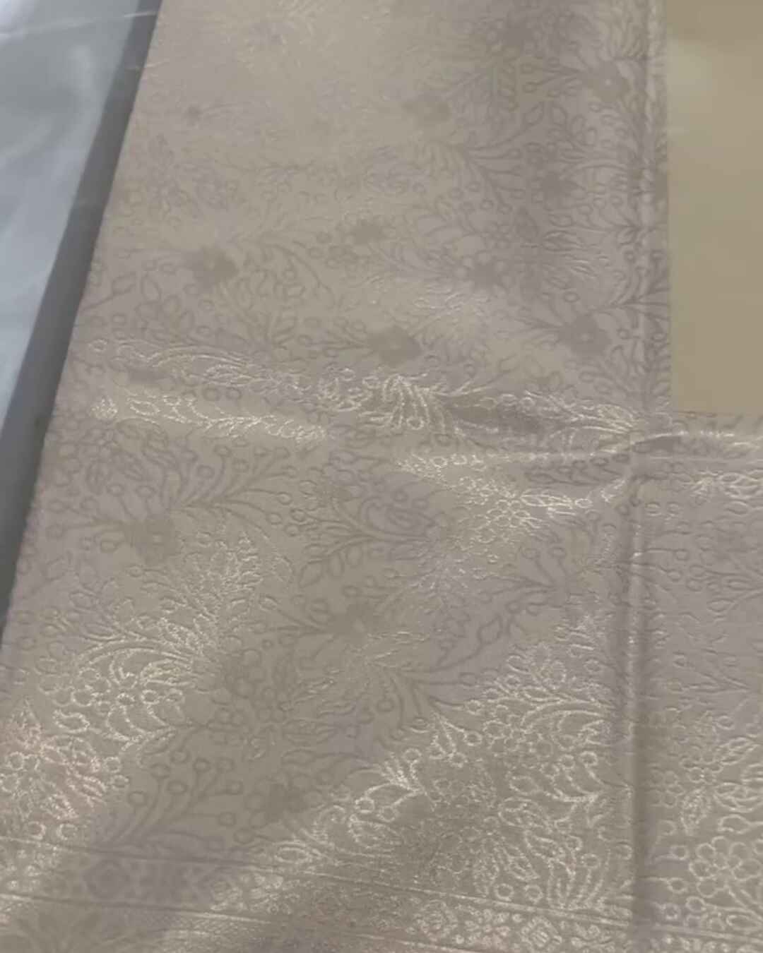 Ranjana – Off White Semi Brocade Soft Silk Saree with Floral Weave