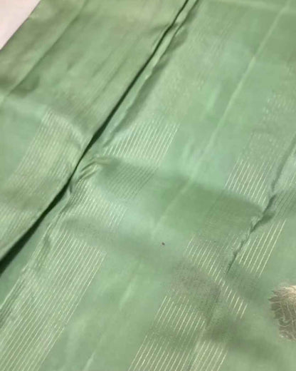 Savitri – Mint Green Kanjivaram Silk Saree with Zari Buta and Golden Border
