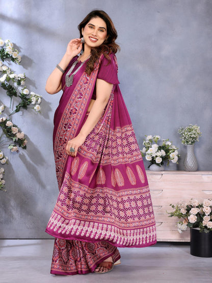 Wine Bandhani Printed Silk Saree with Patola Pallu