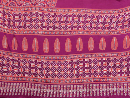 Wine Bandhani Printed Silk Saree with Patola Pallu