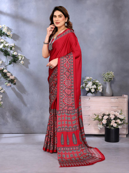 Red Bandhani Print Silk Saree with Patola Pallu Design