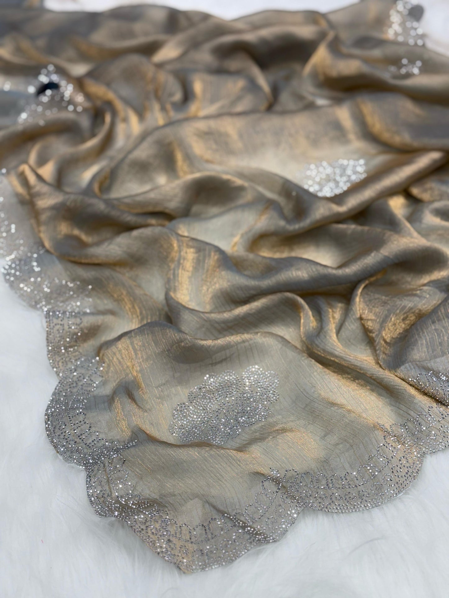 Mocha Brown Satin Saree with Subtle Sequin Embroidery