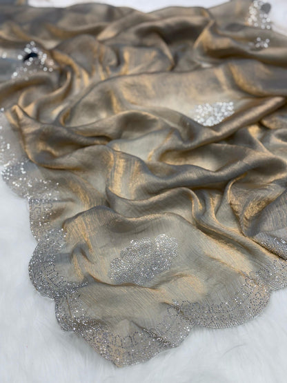 Mocha Brown Satin Saree with Subtle Sequin Embroidery