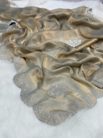 Mocha Brown Satin Saree with Subtle Sequin Embroidery