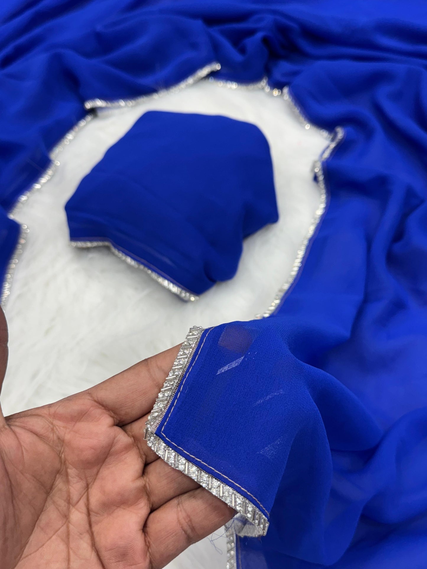 Royal Blue Georgette Saree with Sequin Border