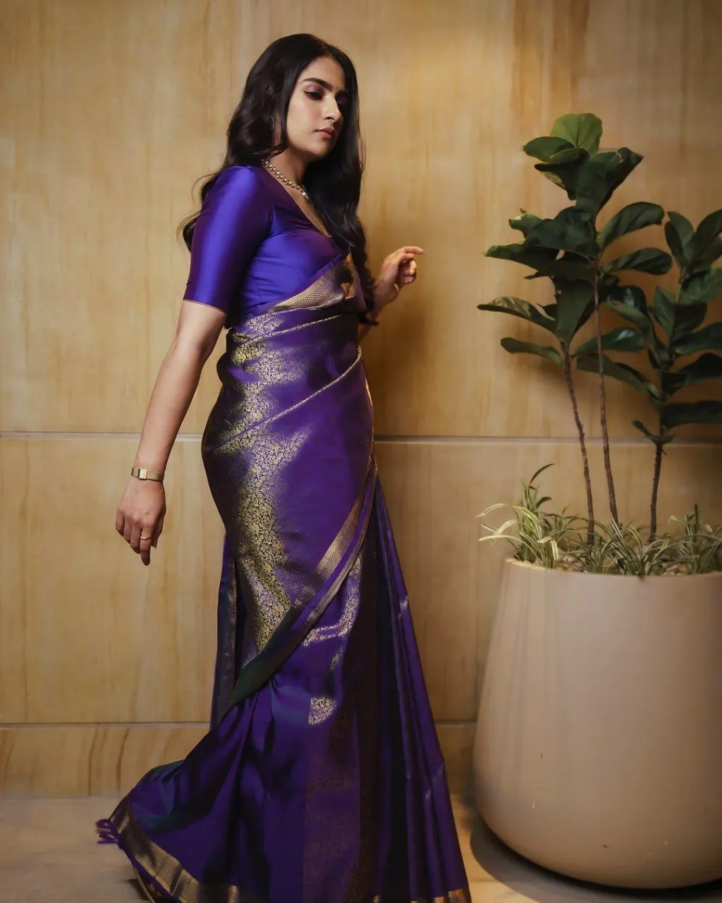 Royal Purple Banarasi Silk Saree with Antique Gold Weave