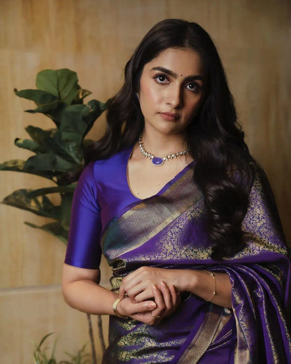 Royal Purple Banarasi Silk Saree with Antique Gold Weave