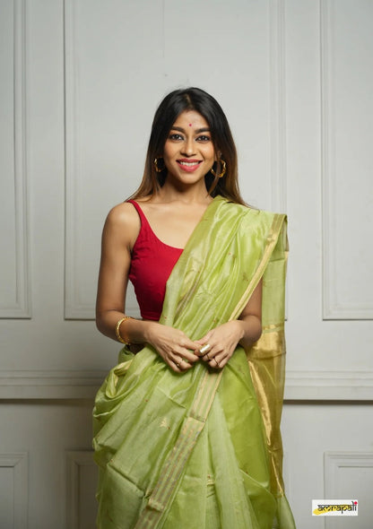 Green Handwoven Cotton Silk Saree with Zari Border